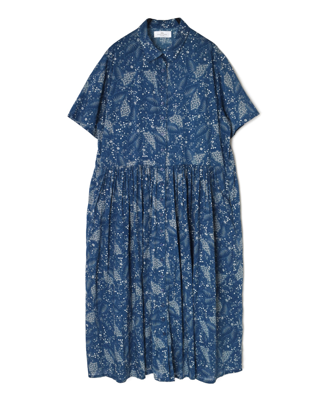 NSL26063 80s VOILE LEAF & FLOWER PRINT REGULAR COLLAR S/SL DRESS