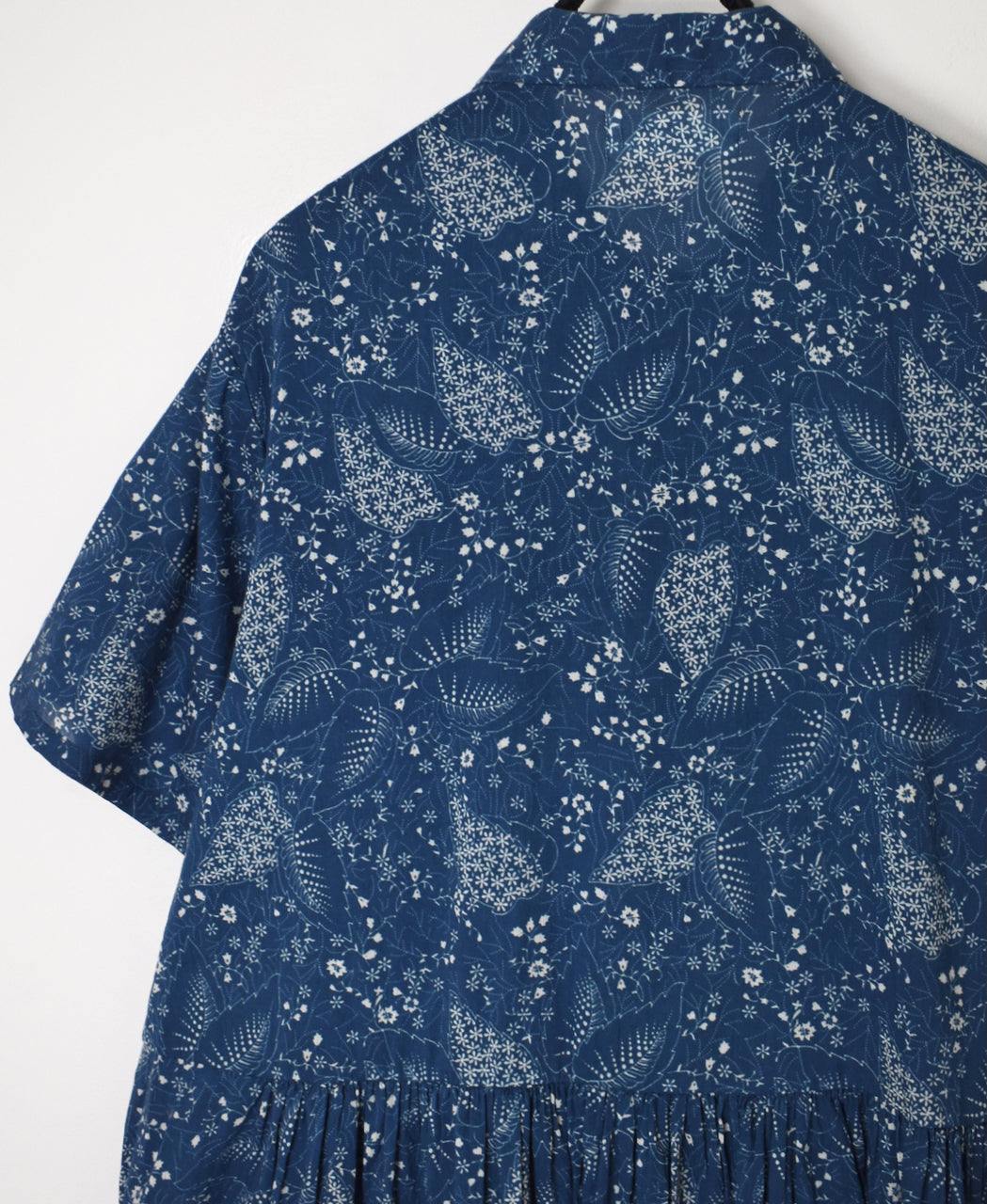 NSL26063 80s VOILE LEAF & FLOWER PRINT REGULAR COLLAR S/SL DRESS