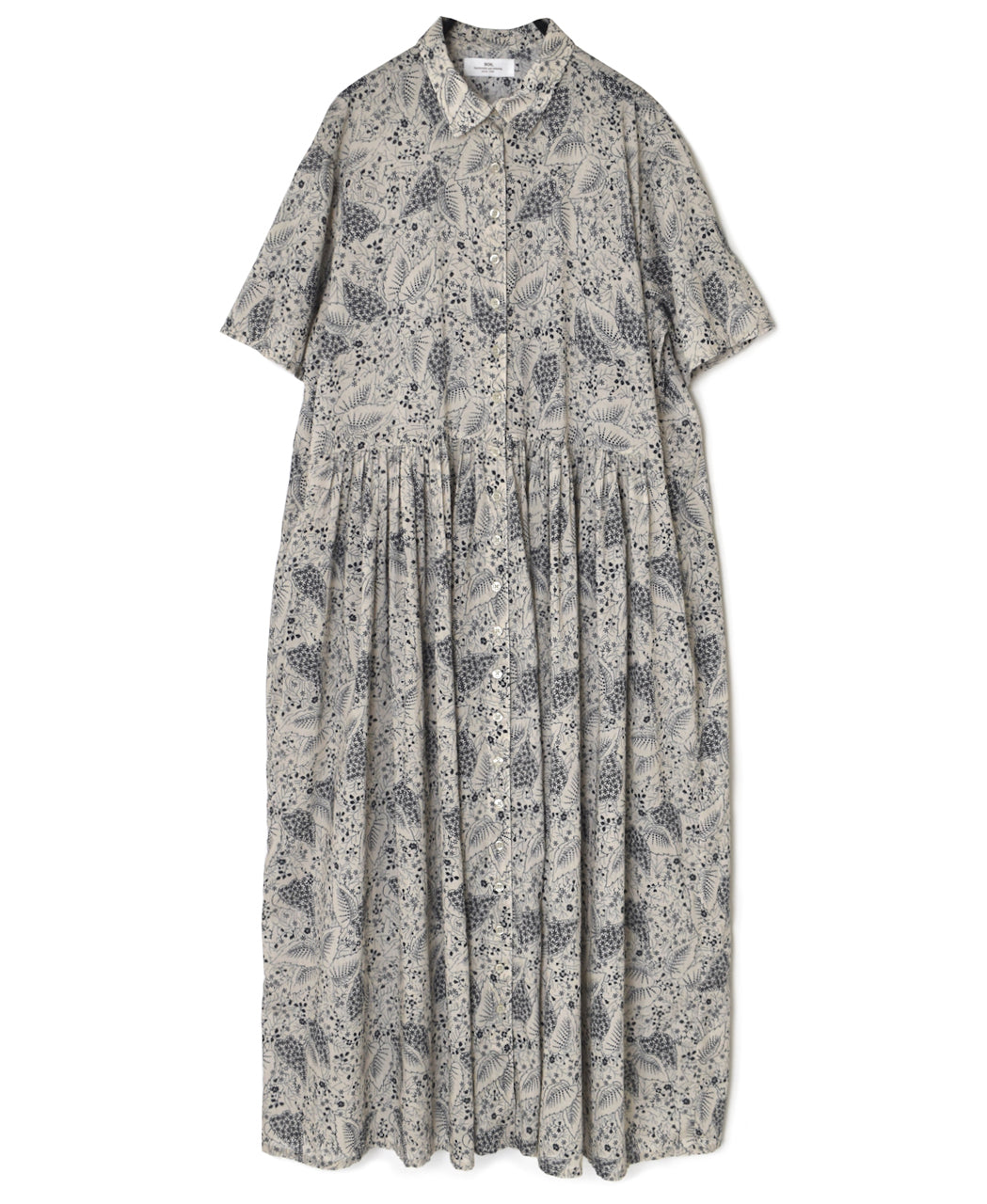 NSL26063 80s VOILE LEAF & FLOWER PRINT REGULAR COLLAR S/SL DRESS