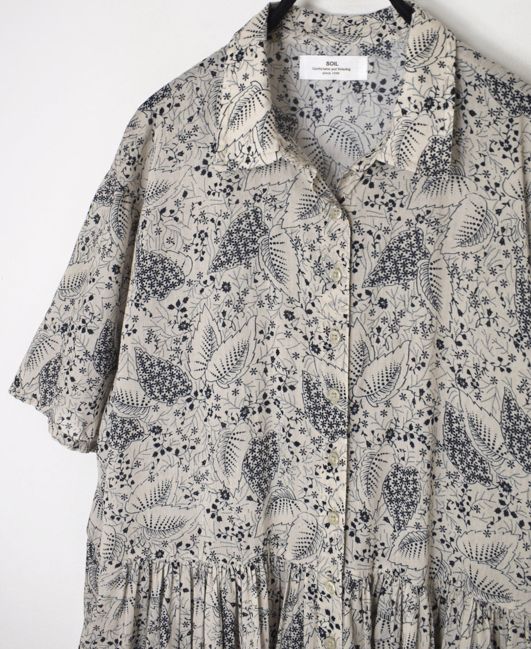 NSL26063 80s VOILE LEAF & FLOWER PRINT REGULAR COLLAR S/SL DRESS