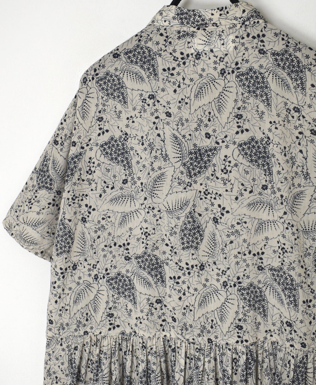NSL26063 80s VOILE LEAF & FLOWER PRINT REGULAR COLLAR S/SL DRESS