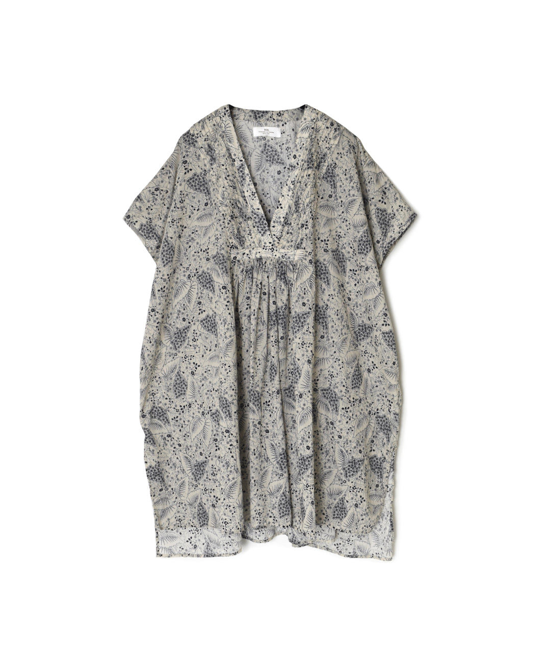 NSL26064 80s VOILE LEAF & FLOWER PRINT V-NECK FRENCH/SL TUNIC