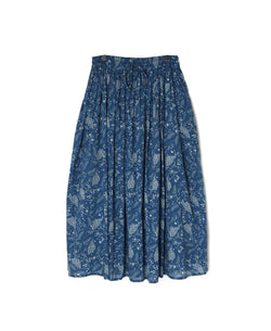 NSL26065 80s VOILE LEAF & FLOWER PRINT GATHERED SKIRT