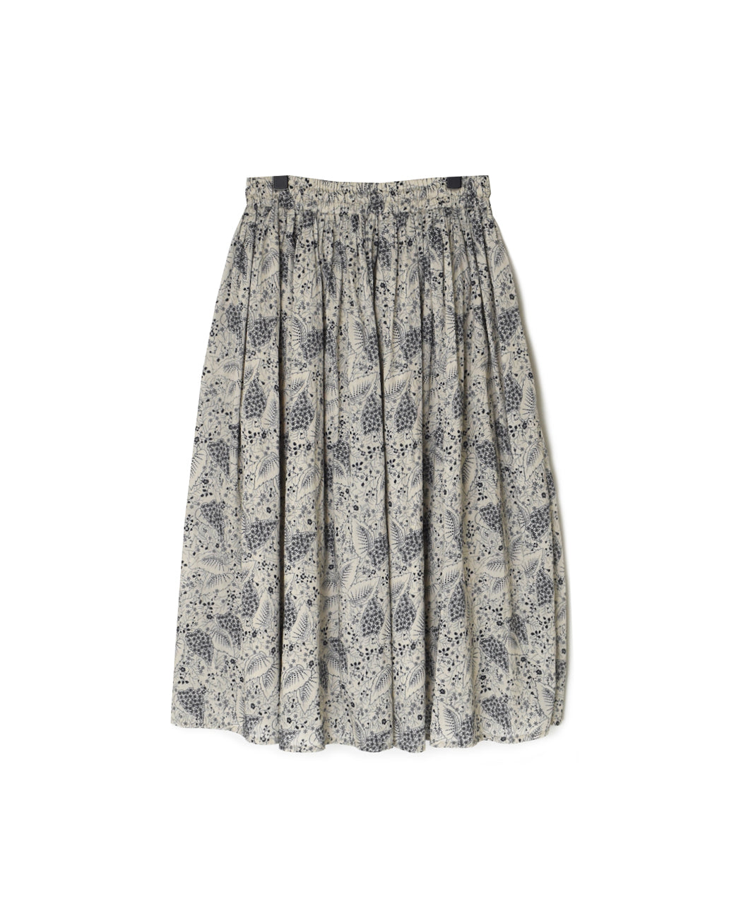 NSL26065 80s VOILE LEAF & FLOWER PRINT GATHERED SKIRT