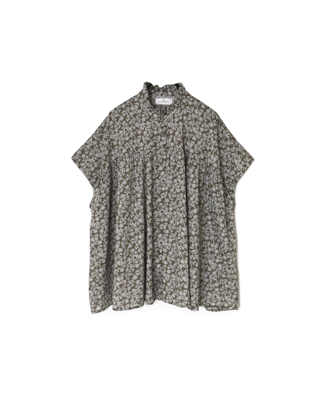 NSL26071 80s VOILE TWO TONE FLOWER PRINT FRILL COLLAR FRENCH/SL SHIRT