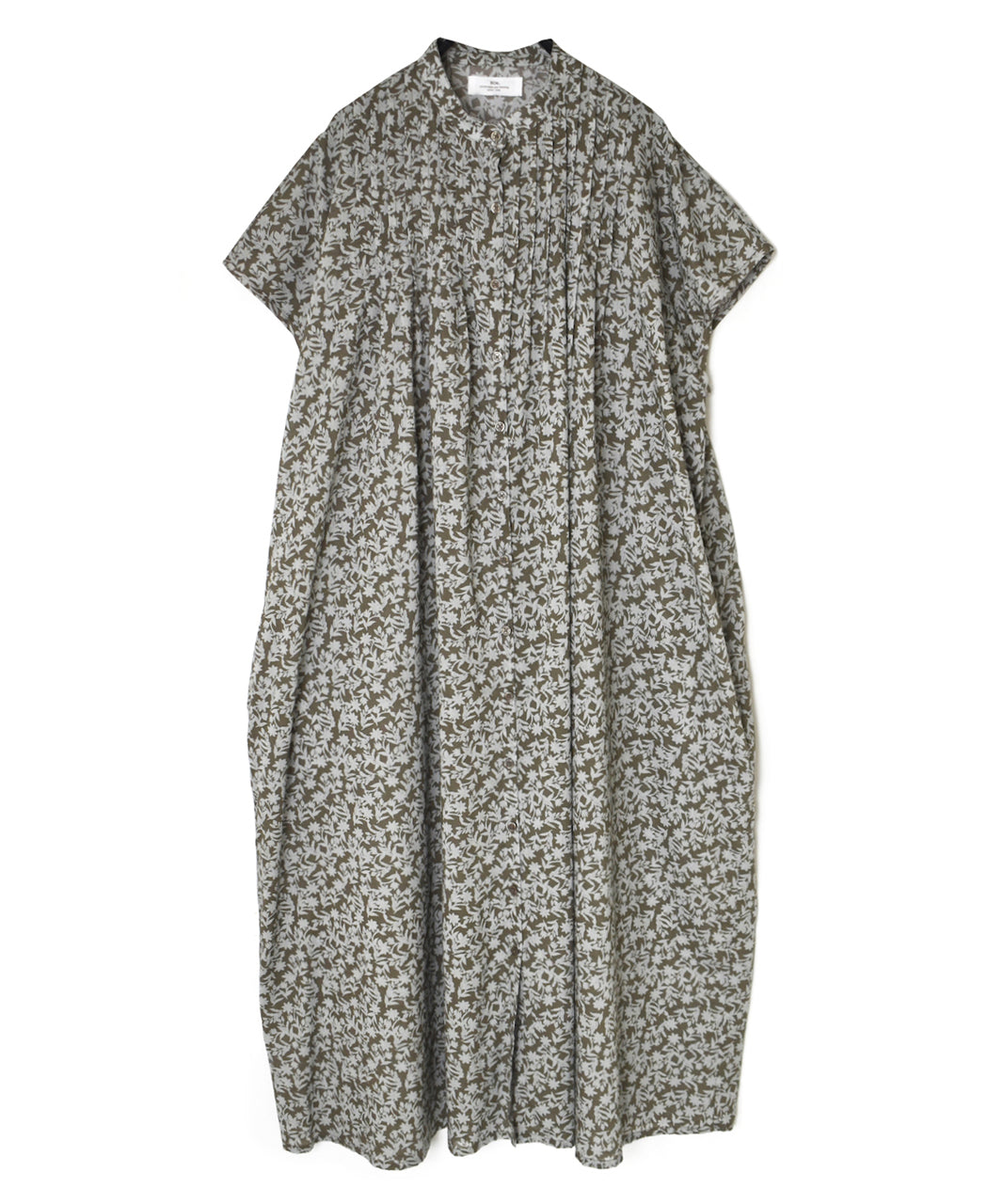 NSL26073 80s VOILE TWO TONE FLOWER PRINT BANDED COLLAR FRENCH/SL PINTUCK DRESS