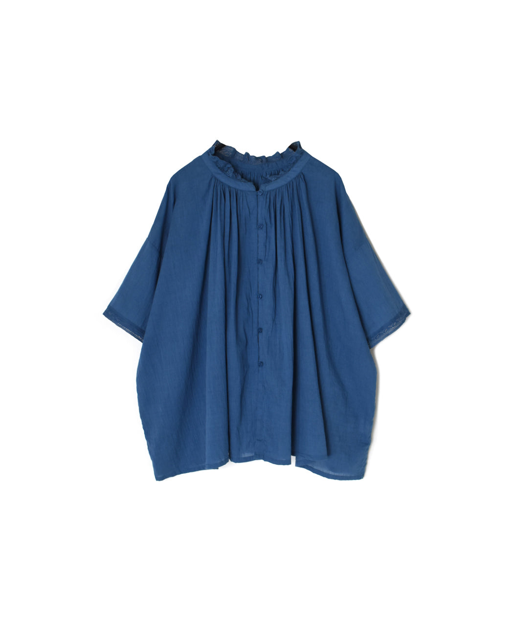 NSL26091 80s COTTON VOILE LACE LACE&LOOP BUTTON GATHERED SMOCK