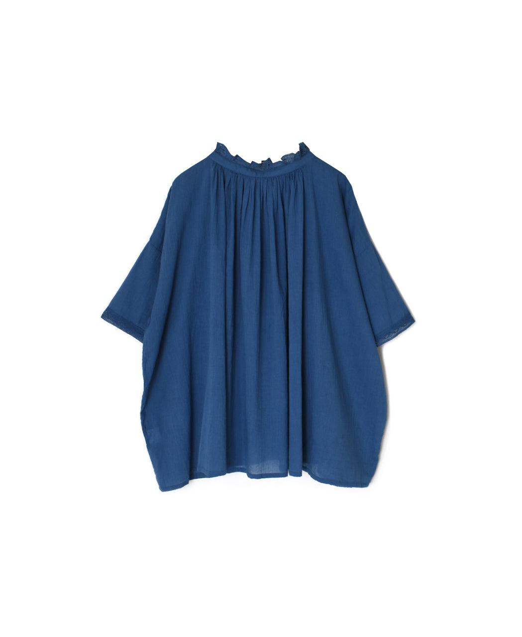 NSL26091 80s COTTON VOILE LACE LACE&LOOP BUTTON GATHERED SMOCK