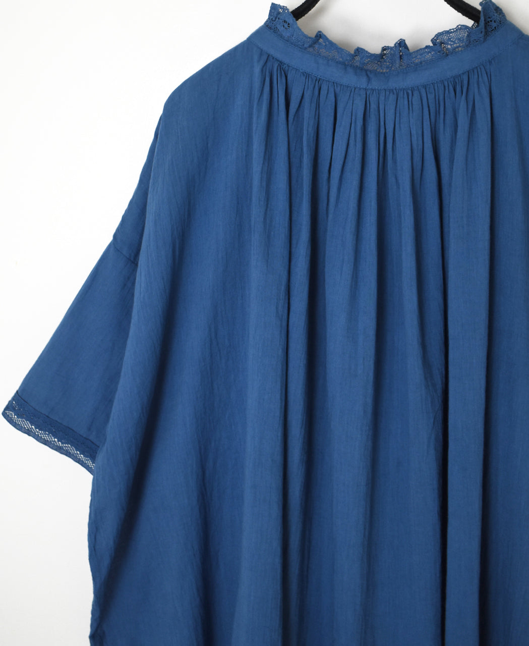 NSL26091 80s COTTON VOILE LACE LACE&LOOP BUTTON GATHERED SMOCK