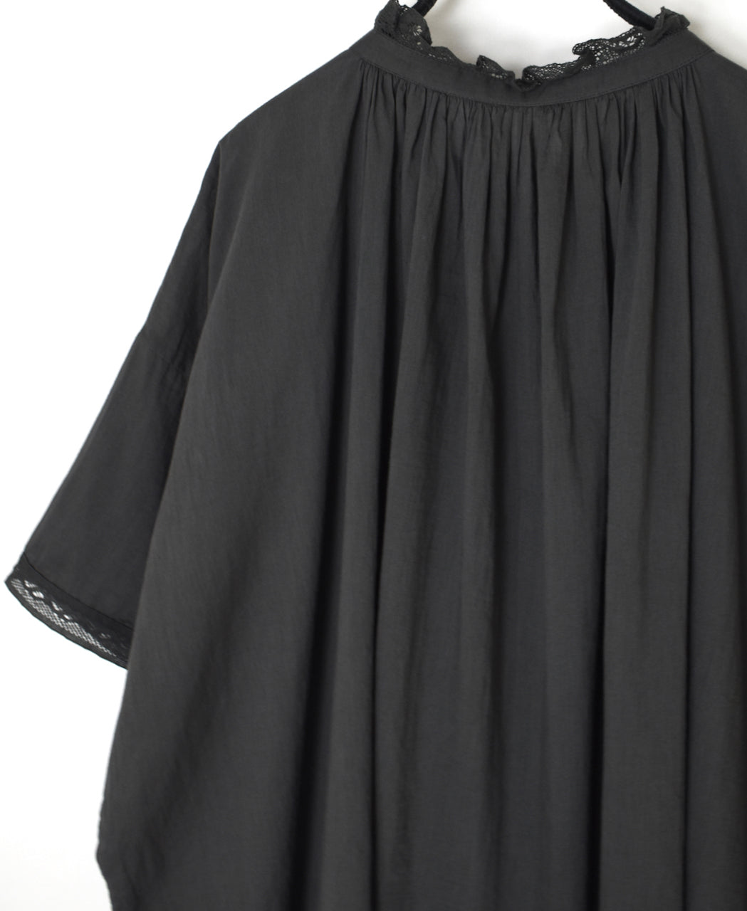 NSL26091 80s COTTON VOILE LACE LACE&LOOP BUTTON GATHERED SMOCK