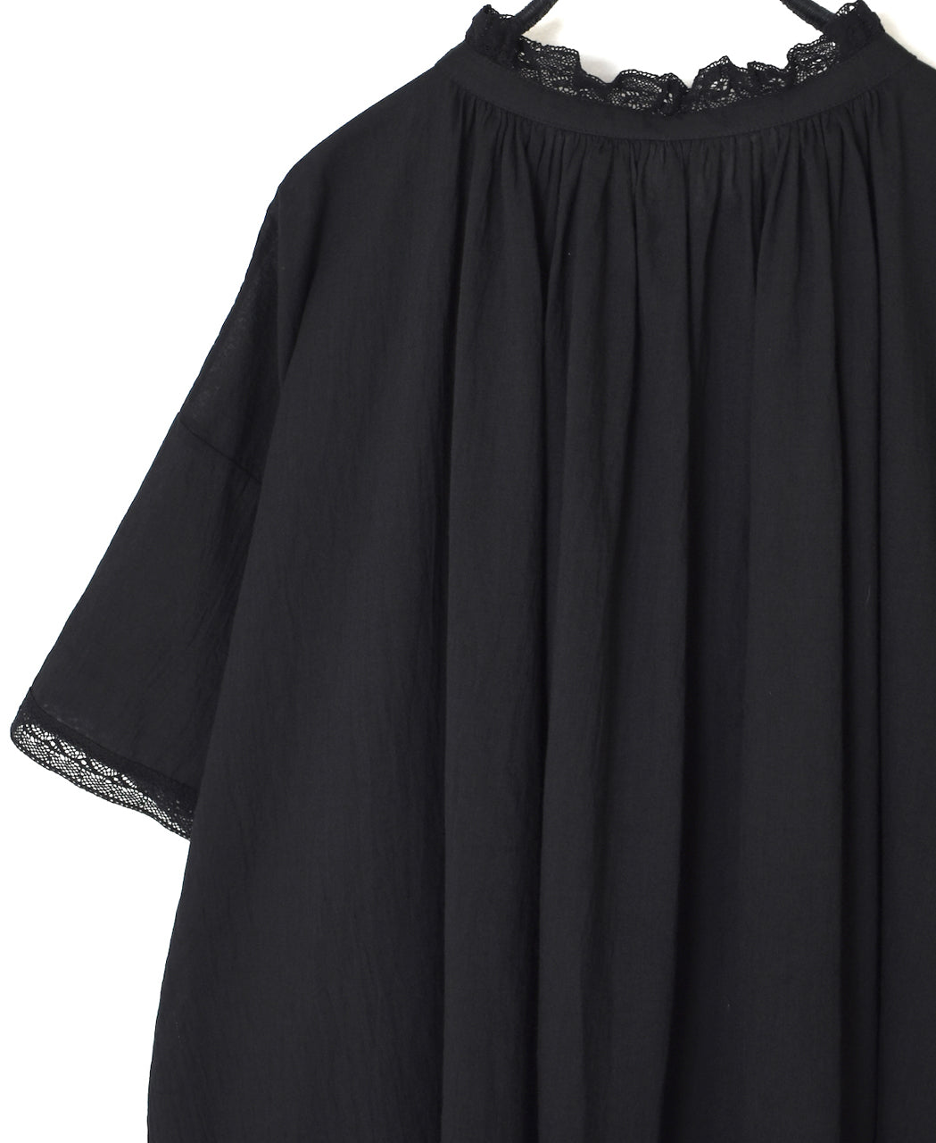 NSL26091 80s COTTON VOILE LACE LACE&LOOP BUTTON GATHERED SMOCK