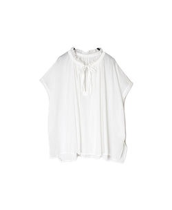 NSL26092 80s COTTON VOILE LACE LACE&STRING COLLAR GATHERED SHIRT