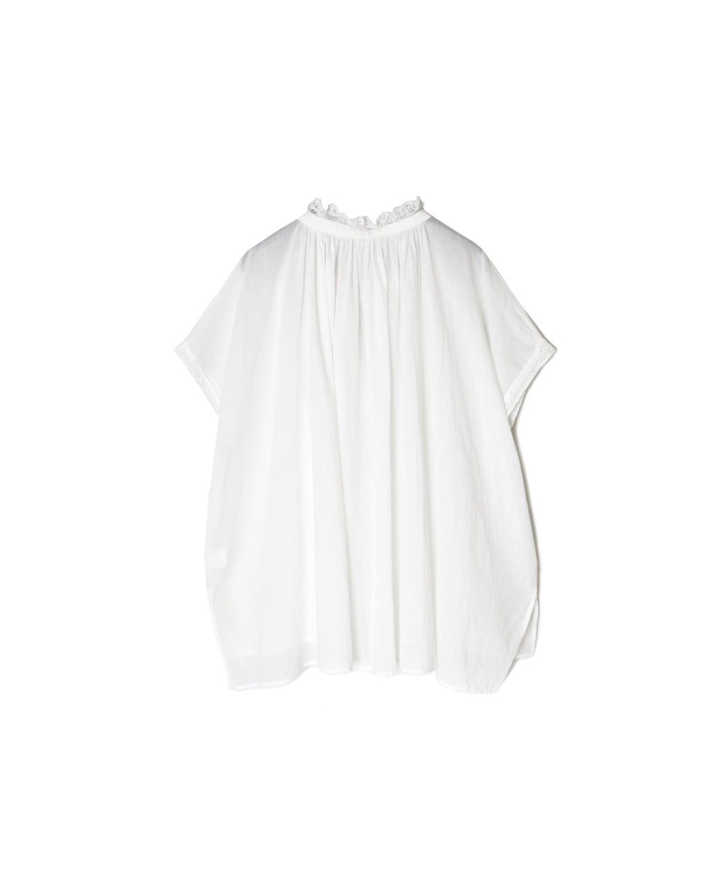 NSL26092 80s COTTON VOILE LACE LACE&STRING COLLAR GATHERED SHIRT
