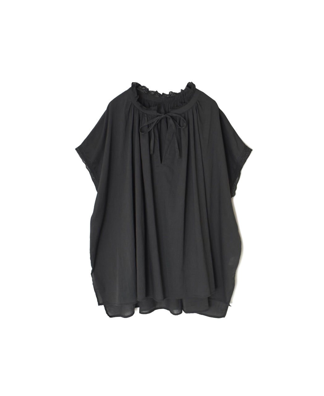 NSL26092 80s COTTON VOILE LACE LACE&STRING COLLAR GATHERED SHIRT