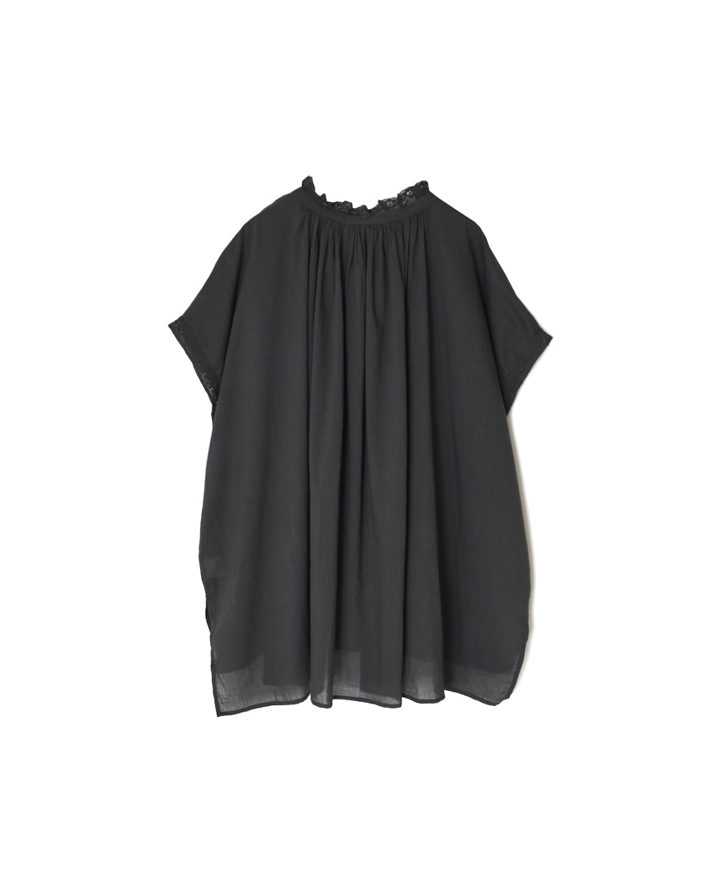 NSL26092 80s COTTON VOILE LACE LACE&STRING COLLAR GATHERED SHIRT