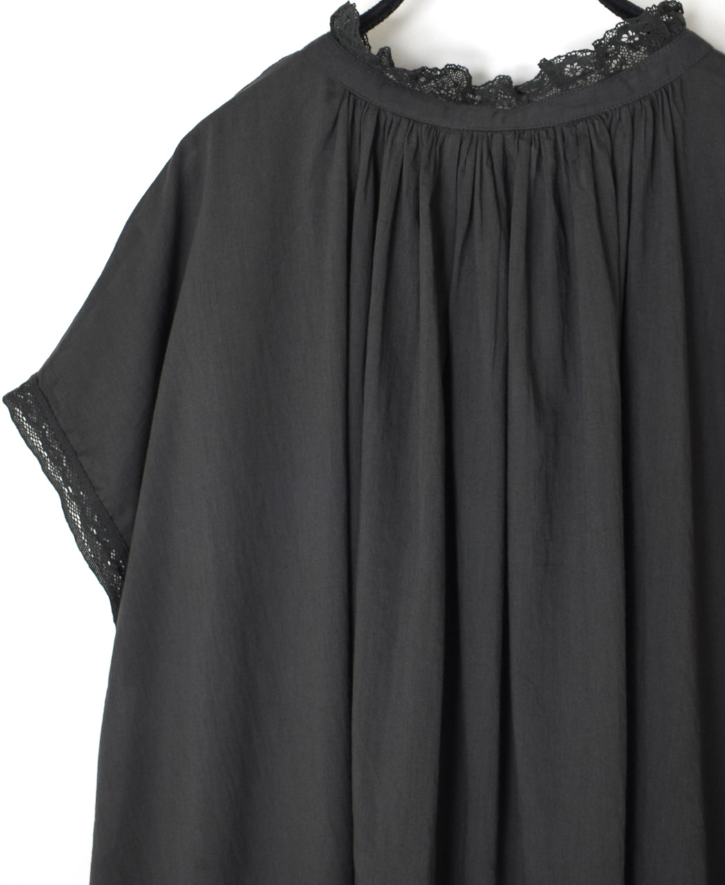 NSL26092 80s COTTON VOILE LACE LACE&STRING COLLAR GATHERED SHIRT