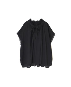 NSL26092 80s COTTON VOILE LACE LACE&amp;STRING COLLAR GATHERED SHIRT