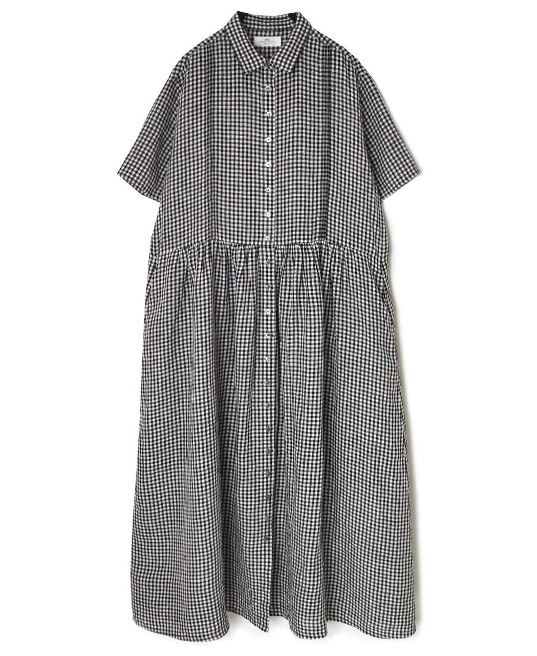 INSL26313 60s LINEN GINGHAM CHECK REGULAR COLLAR S/SL DRESS