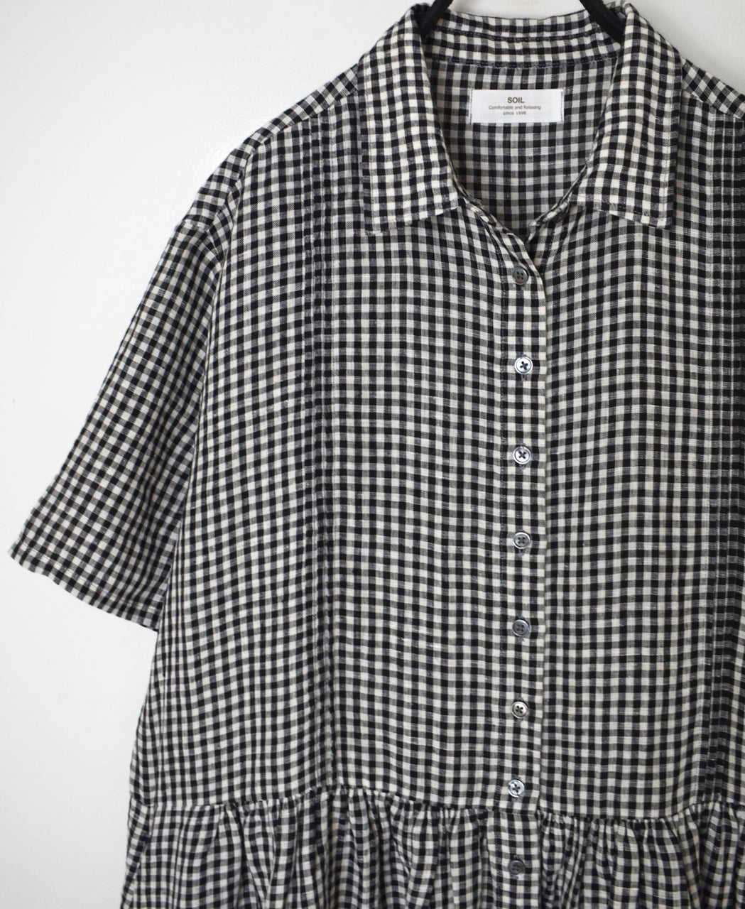 INSL26313 60s LINEN GINGHAM CHECK REGULAR COLLAR S/SL DRESS