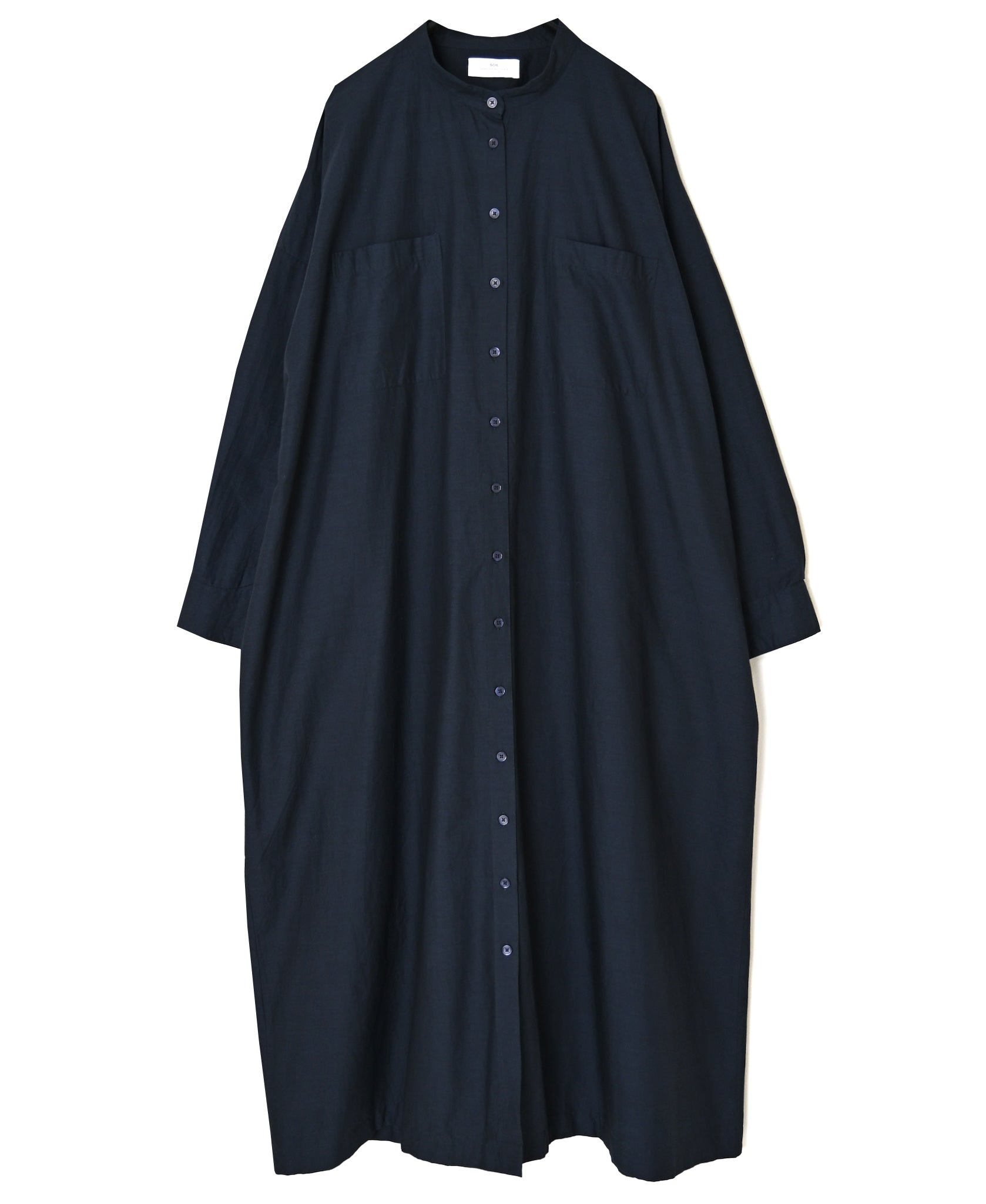 NSL26523 40s COTTON POPLIN PLAIN BAND COLLAR BACK SIDE GATHERED DRESS