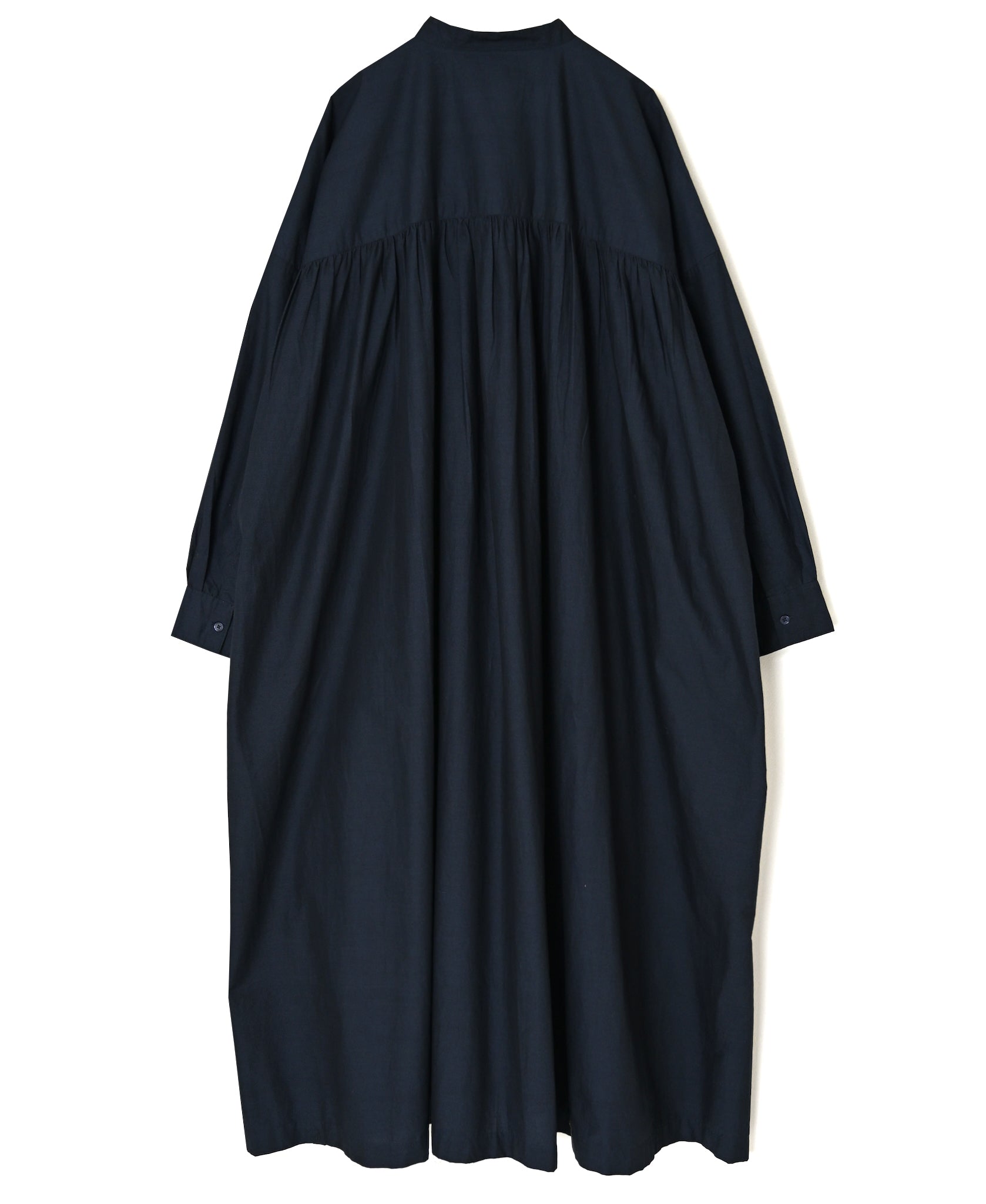 NSL26523 40s COTTON POPLIN PLAIN BAND COLLAR BACK SIDE GATHERED DRESS