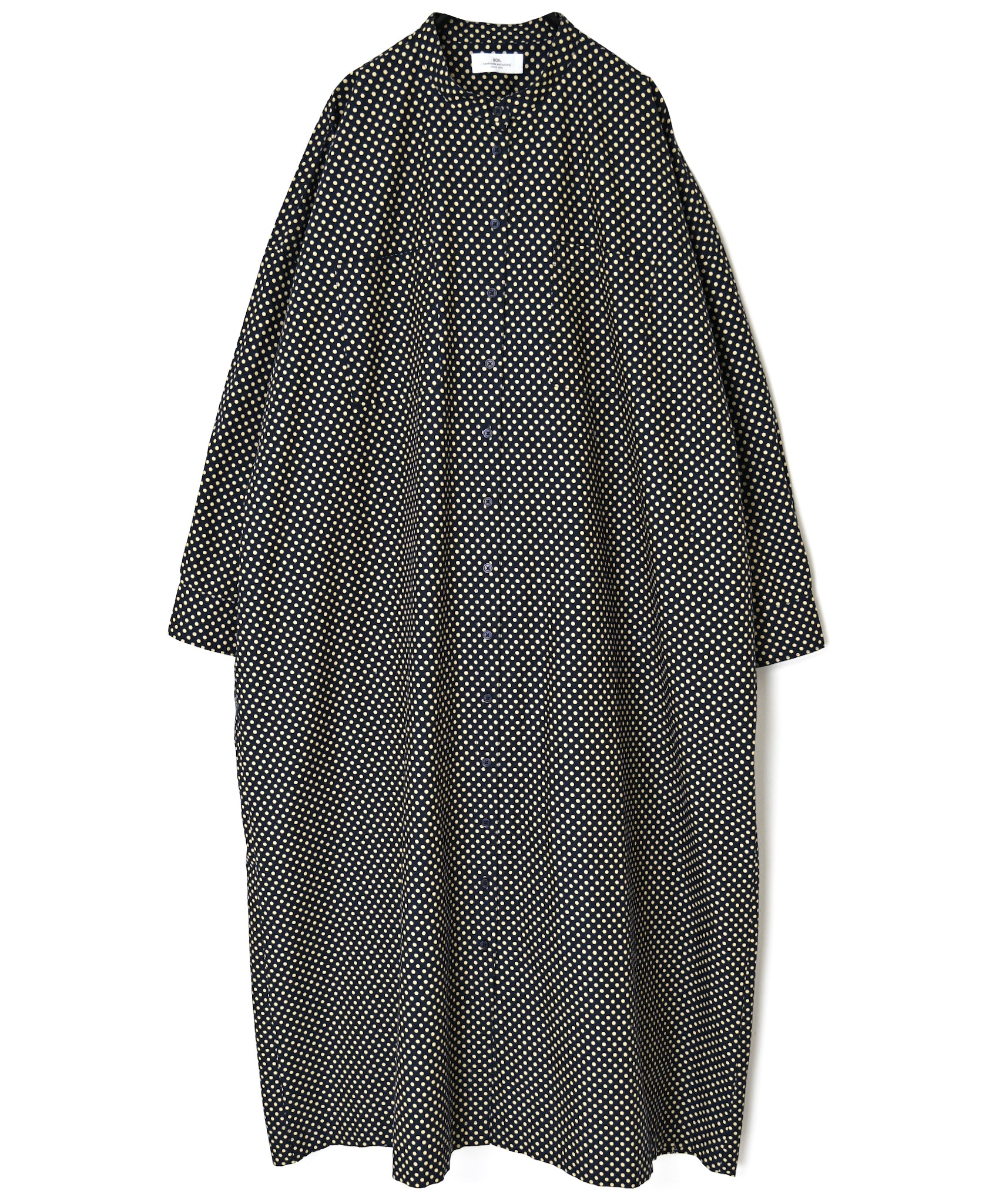 NSL26533 40s COTTON POPLIN DOT PRINT BANDED COLLAR BACK SIDE GATHERED DRESS