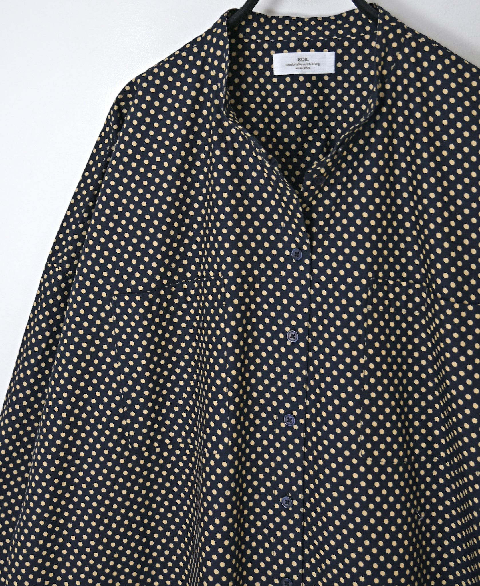 NSL26533 40s COTTON POPLIN DOT PRINT BANDED COLLAR BACK SIDE GATHERED DRESS