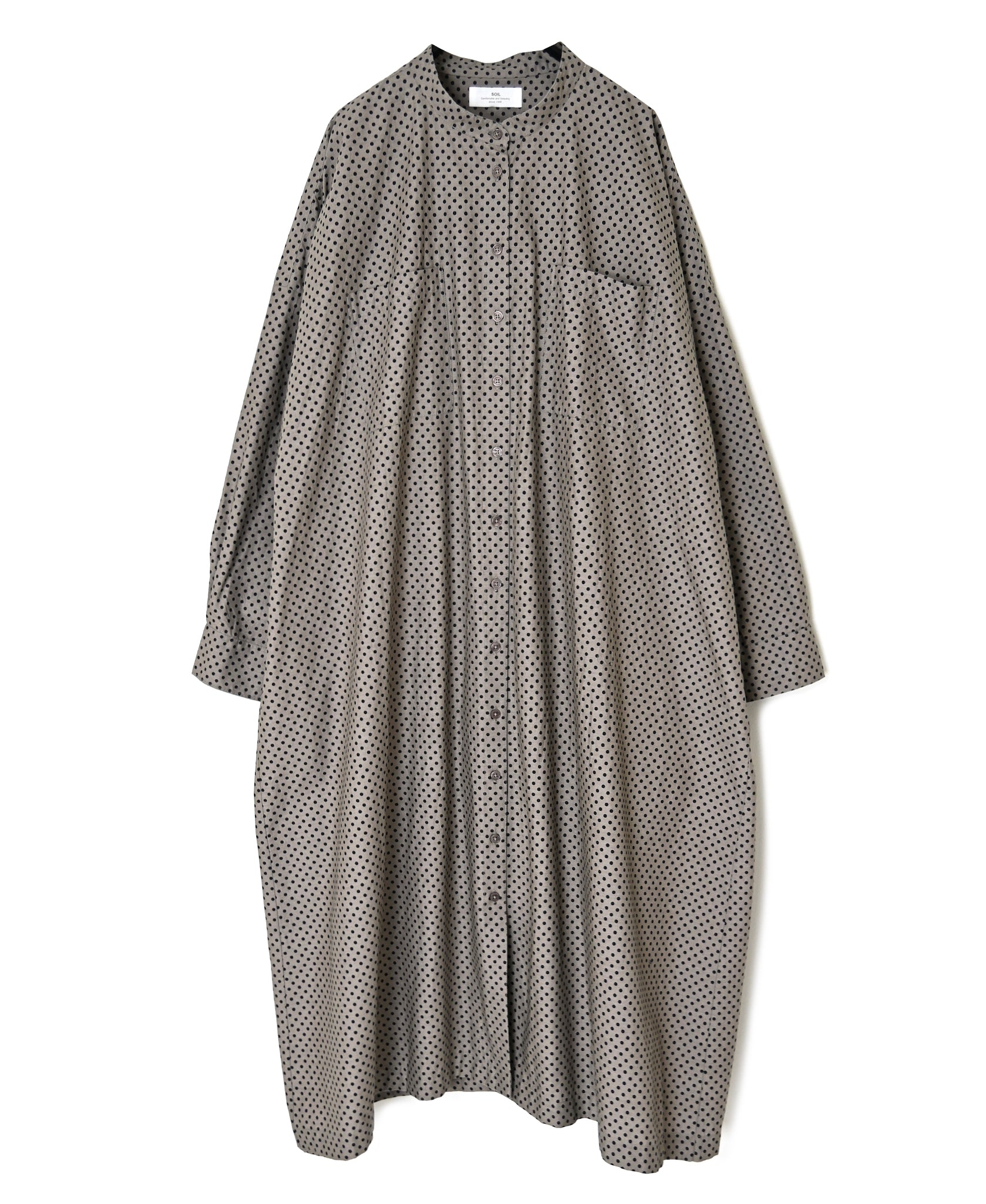 NSL26533 40s COTTON POPLIN DOT PRINT BANDED COLLAR BACK SIDE GATHERED DRESS