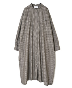 NSL26533 40s COTTON POPLIN DOT PRINT BANDED COLLAR BACK SIDE GATHERED DRESS