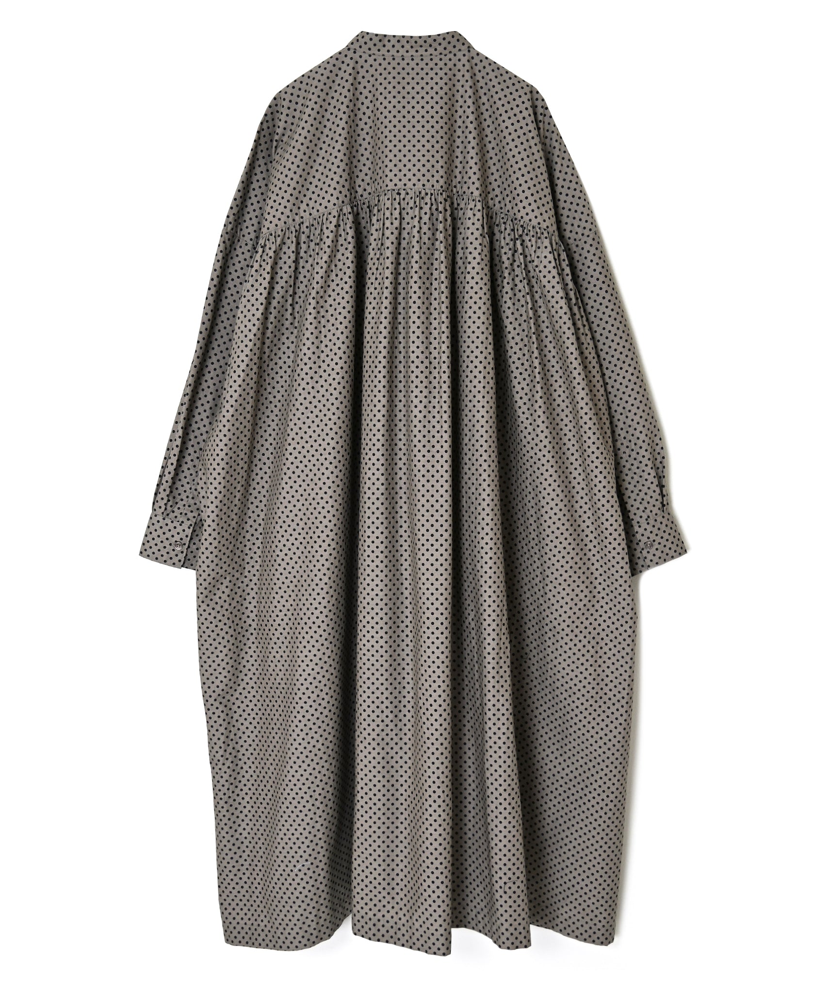 NSL26533 40s COTTON POPLIN DOT PRINT BANDED COLLAR BACK SIDE GATHERED DRESS
