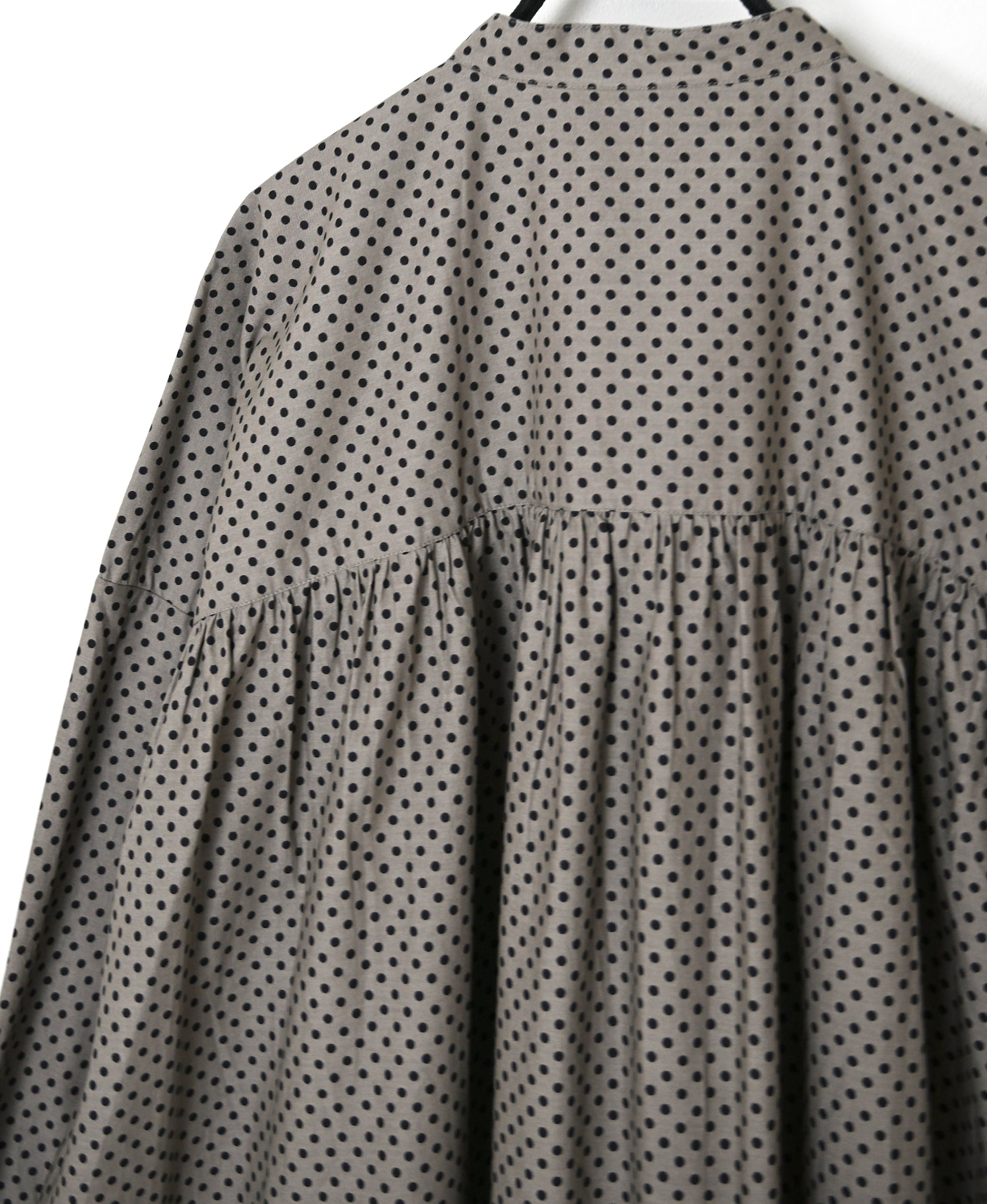 NSL26533 40s COTTON POPLIN DOT PRINT BANDED COLLAR BACK SIDE GATHERED DRESS