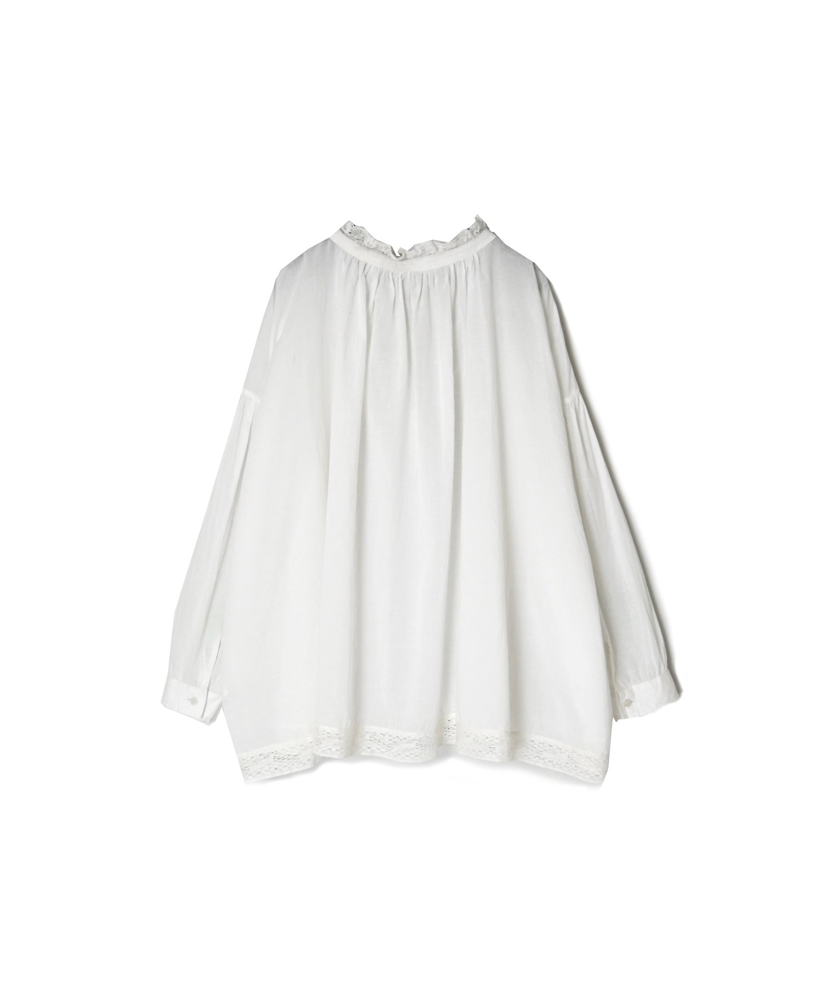 NSL26552 60s COTTON CAMBRIC PLAIN WITH LACE LACE & STRING COLLAR GATHERED SHIRT