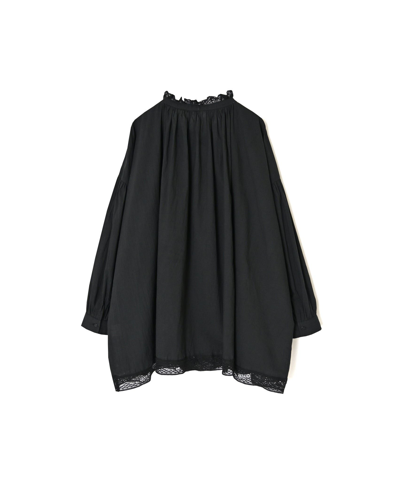 NSL26552 60s COTTON CAMBRIC PLAIN WITH LACE LACE & STRING COLLAR GATHERED SHIRT