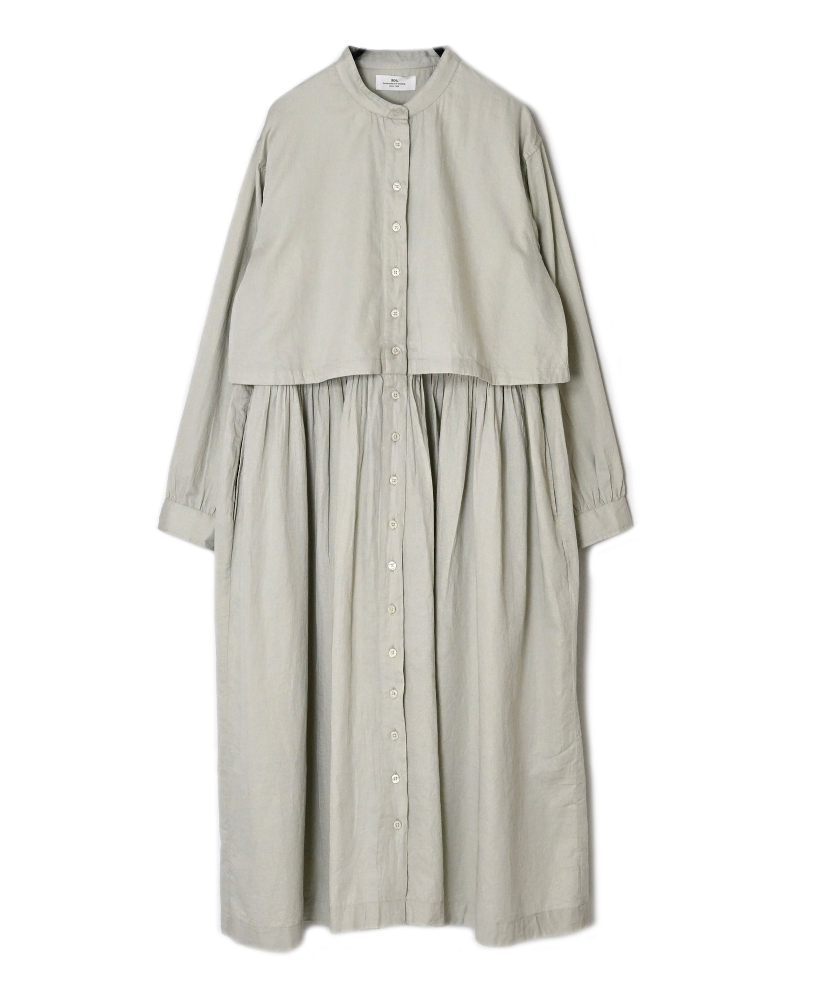NSL26562 COTTON SATIN PLAIN BANDED COLLAR LAYERED DRESS