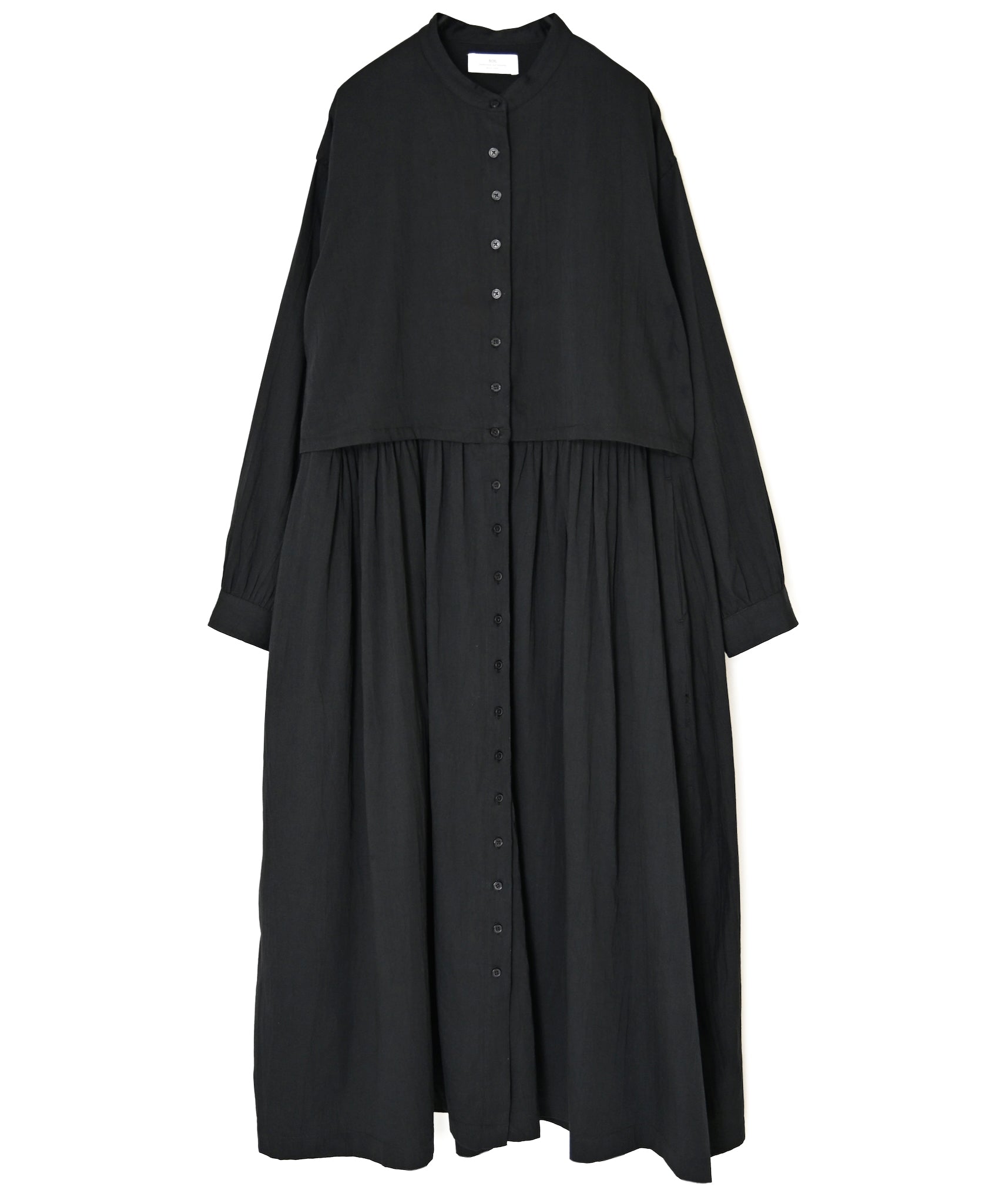 NSL26562 COTTON SATIN PLAIN BANDED COLLAR LAYERED DRESS