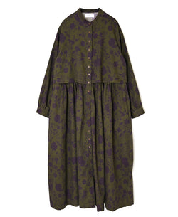 NSL26573 COTTON SATIN FLOWER PRINT BAND COLLAR LAYERED DRESS