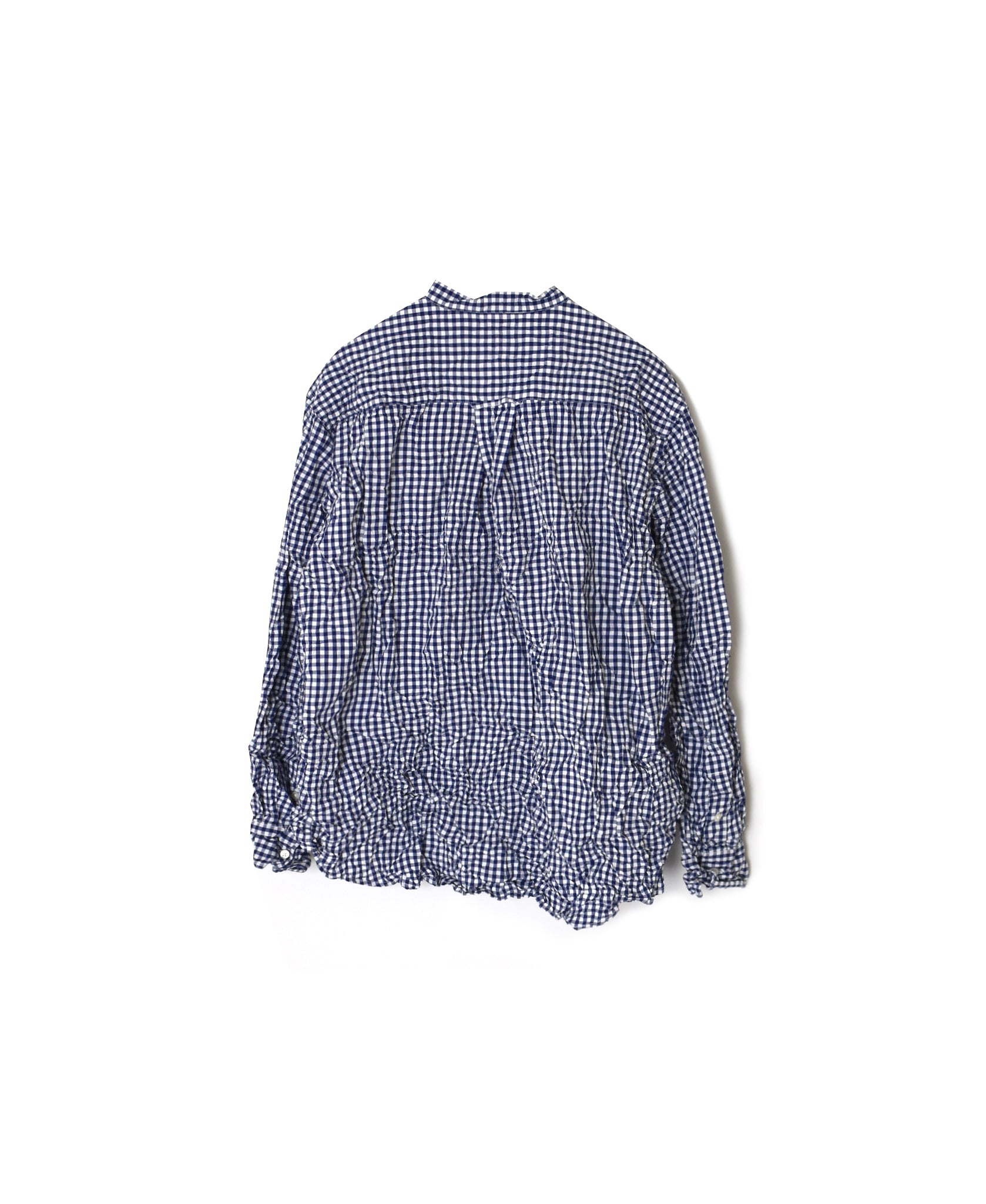 NVL2681SCW POPLIN STRIPE & CHECK WRINKLE BANDED COLLAR L/SL OVERSIZED SHIRTS