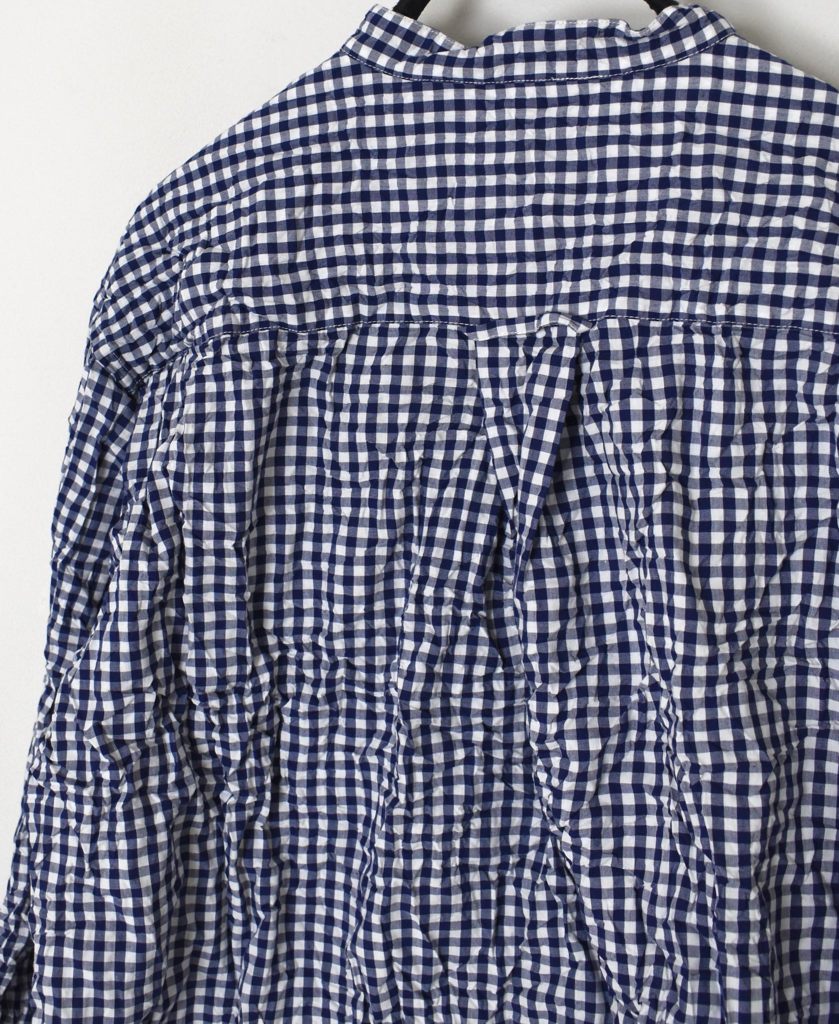 NVL2681SCW POPLIN STRIPE & CHECK WRINKLE BANDED COLLAR L/SL OVERSIZED SHIRTS
