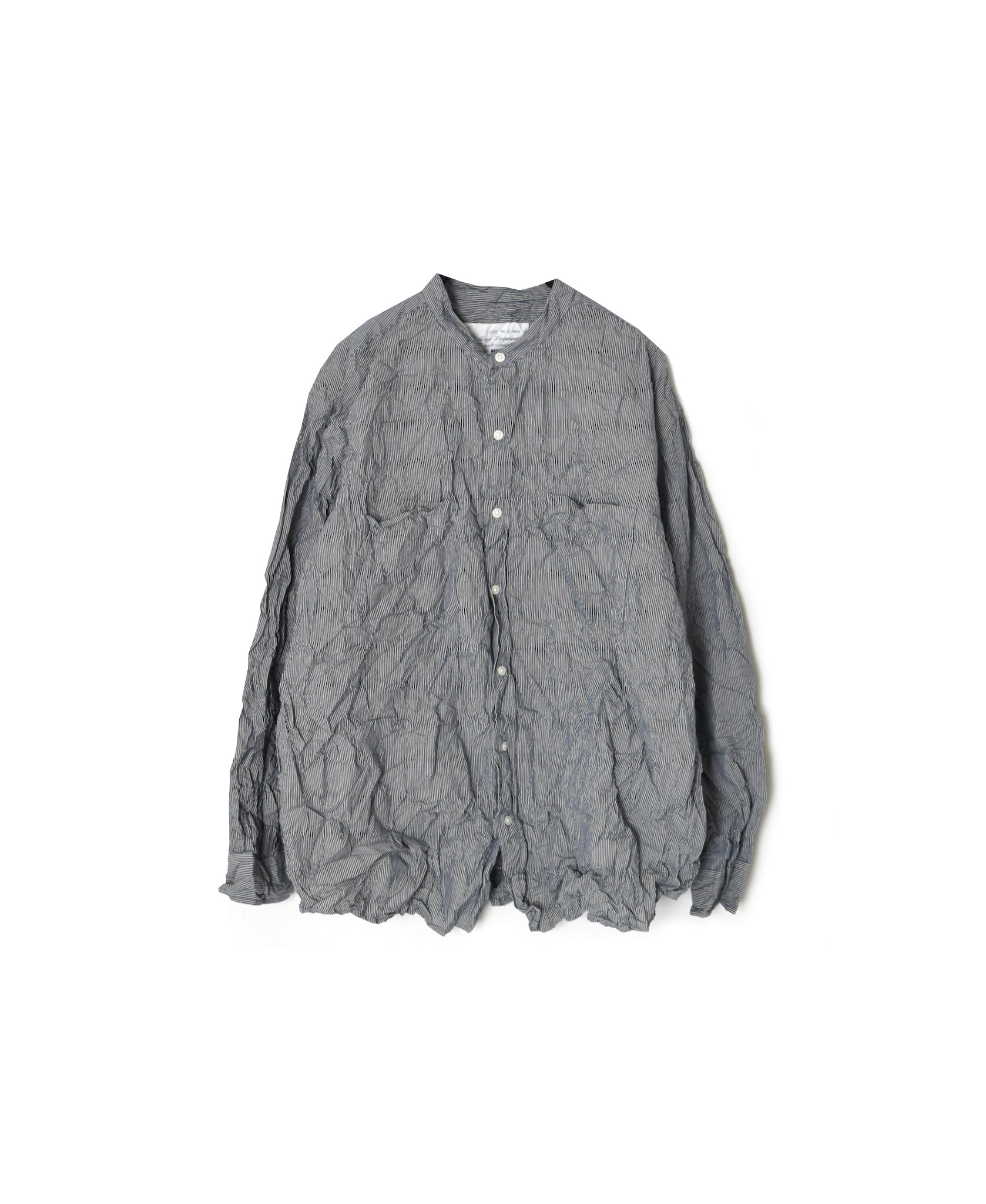 NVL2681SCW POPLIN STRIPE & CHECK WRINKLE BANDED COLLAR L/SL OVERSIZED SHIRTS