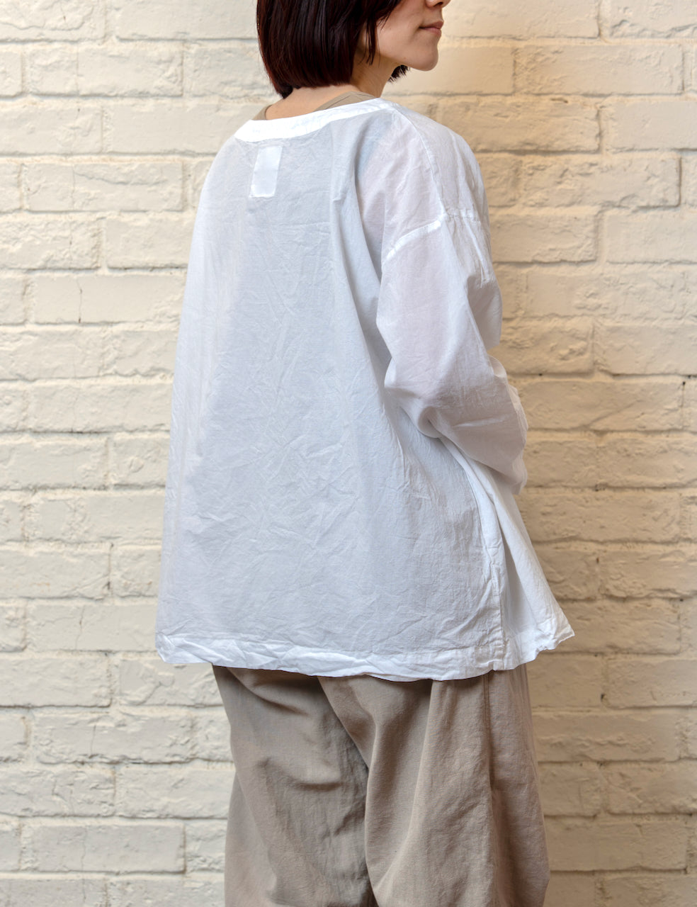 INAM2623 60s COTTON LAWN WASH BOAT NECK SMOCK
