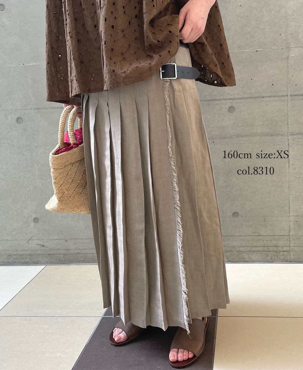 NOD0901 ILISH LINEN  LOW WAIST PLEATS WRAP SKIRT LENGTH 80cm (WITH PIN)