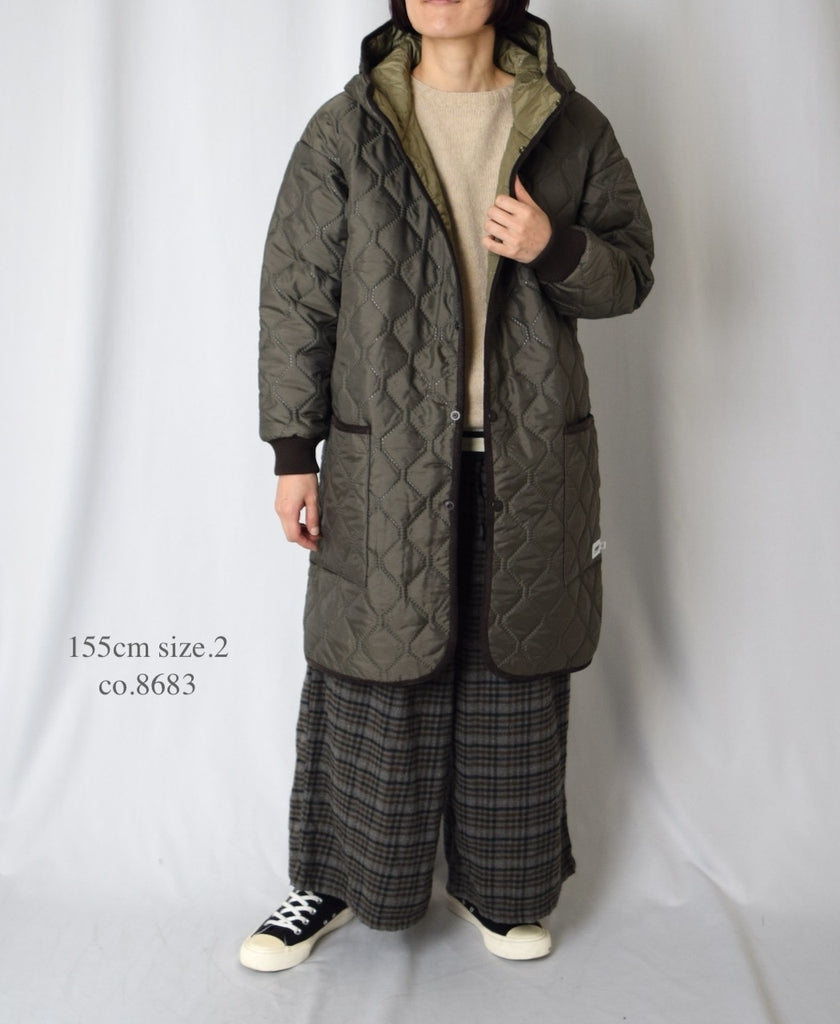 NAM2562PP PLAIN POLYESTER×PLAIN POLYESTER OVERSIZED MID-LENGTH HOODED COAT WITH RIBBED CUFF